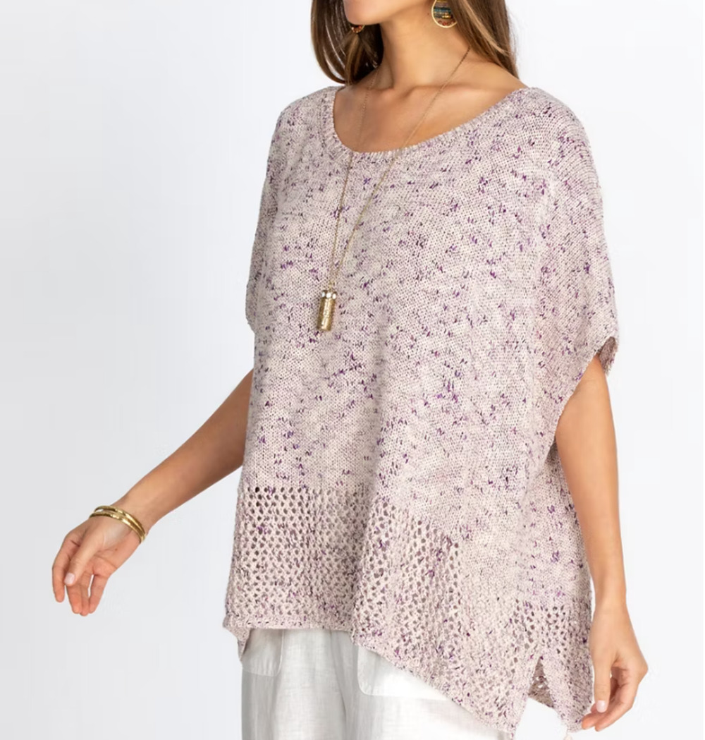 Johnny Was Poncho Knit Sweater Tassels Beige Purple One Size Fits All MSRP $278